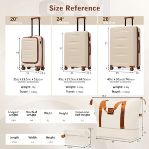 English Elm Luggage 5 Piece Hardside Abs Set with Front Access Carry on and Tsa Spinner Wheels Brown+White N732P391544K