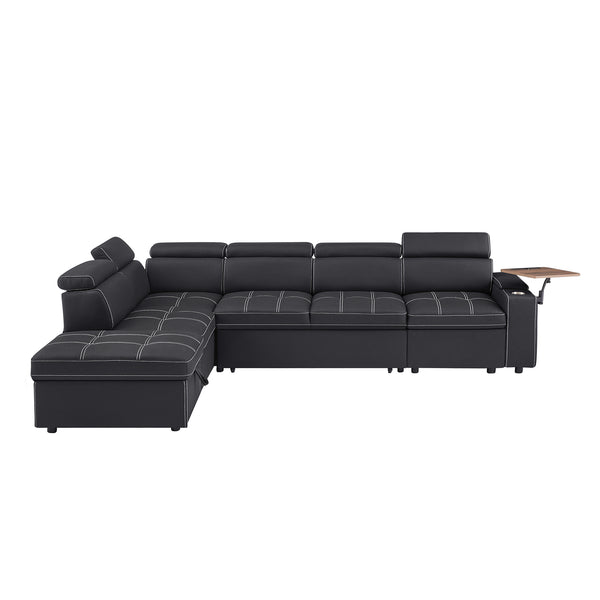 English Elm Black Fabric Sectional Sofa Bed with Storage Ottoman, Pocket Spring Seats, Solid Wood Frame, Modern Durable Design W588S00075
