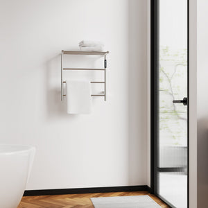 English Elm Heated Carbon-Fiber Towel Rack with Top Shelf and Timer, Rapid 3–7min Warmth, IPX4 Waterproof Brushed Nickel T3177P305028