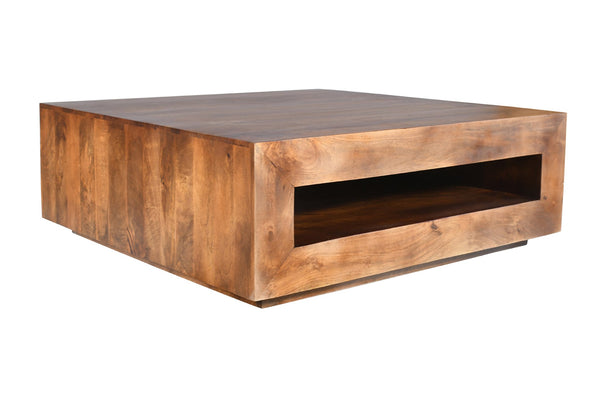 English Elm Solid Wood Handcrafted Square Coffee Table with Storage for Modern Living Rooms B024P304063