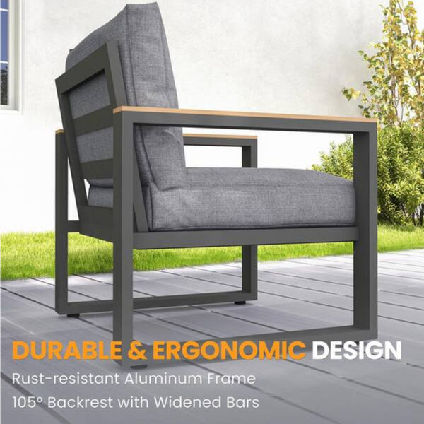 English Elm All-weather Aluminum Patio Conversation Set with Deep Cushions and Tempered Glass Table Gray B082S00113