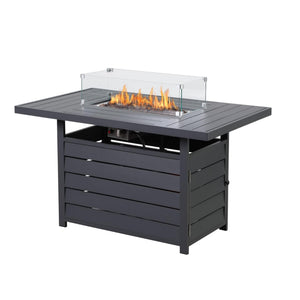 English Elm 54.3 Inch Aluminum Rectangular Propane Fire Table with Convertible Lid for Patio Dark Gray B082S00071