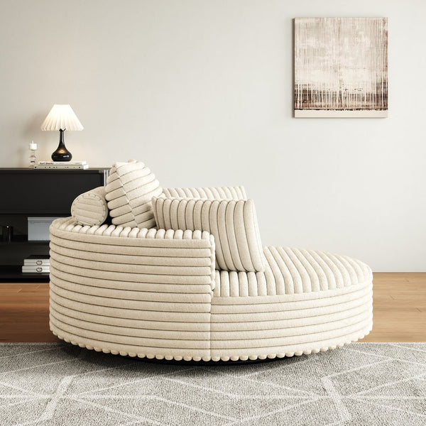 English Elm 55''l 55'l Faux Rabbit Fur Corduroy Swivel Chair Fluffy Foam Lounge Seat for Living Room W834S00445
