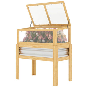 English Elm Flowers Elevated Fir Wood Raised Planter with Cold Frame Greenhouse Lid for Patio Gardens Natural Wood T3971P476376