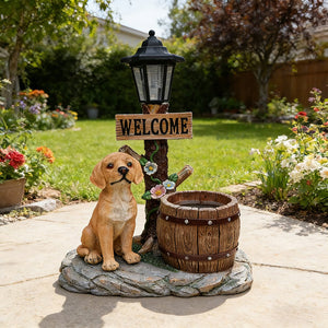 English Elm Labrador Solar Garden Statue with Led Glow and Built-in Succulent Planter Basin W5398P464237