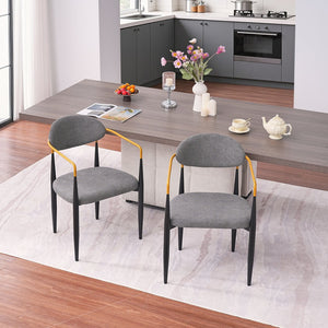 English Elm Modern Upholstered Dining Chairs Set of 2 Beige Fabric Gold Arm Black Frame W5501P462422