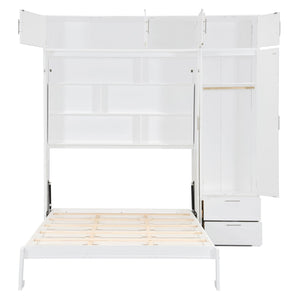 English Elm Queen Murphy Bed with Integrated Desk Cabinet Shelves Space Saving Studio Solution White N708S00022K-3
