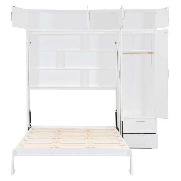 English Elm Queen Murphy Bed with Integrated Desk Cabinet Shelves Space Saving Studio Solution White N708S00022K-2