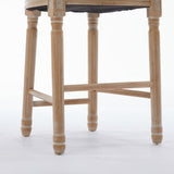 English Elm Solid Wood Bar Stools Set Of 2, Classic French Country Wooden Barstools With Upholstered Seating