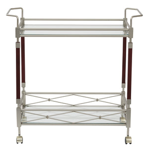 OSP Home Furnishings Melrose Serving Cart Nickel Brush Metal & Walnut Finish Wood