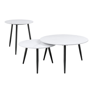 English Elm Modern Nesting Cocktail Tables 3-Piece Occasional Set with Sintered Stone Tops and Metal Legs, Compact Stylish Design Black,White 35 L x 35 W x 5.5 H B011P232143
