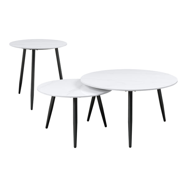 English Elm Modern Nesting Cocktail Tables 3-Piece Occasional Set with Sintered Stone Tops and Metal Legs, Compact Stylish Design Black,White 35 L x 35 W x 5.5 H B011P232143