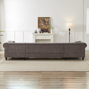 English Elm 135.5-inch Modern Chenille U-Shaped Sectional Sofa with Dual Chaise, Pull-Point Detail, Pillows, Wooden Legs Grey W1926S00047