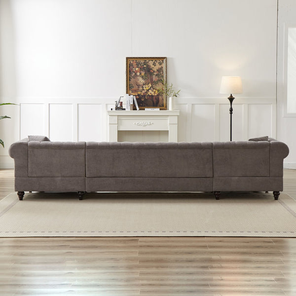 English Elm 135.5-inch Modern Chenille U-Shaped Sectional Sofa with Dual Chaise, Pull-Point Detail, Pillows, Wooden Legs Grey W1926S00047