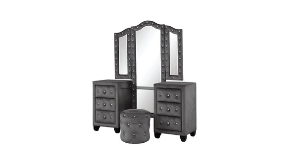 English Elm Encore Modern Upholstered Queen 4Pc Bedroom Vanity Set With Tufted Headboard & Stylish Storage Solutions B009S01729