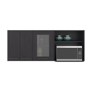 English Elm Hasselt Wall Mounted Kitchen Cabinet with Microwave Shelf Dish Rack and Pantry Storage B070S00414