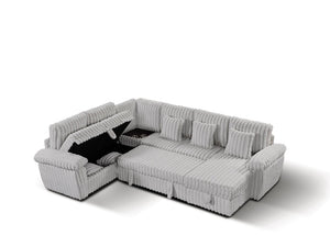 English Elm 110-inch U-shaped Corduroy Sectional with Sleeper Storage and Built-in Charging Table W2564S00053