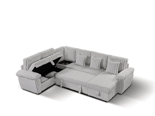 English Elm 110-inch U-shaped Corduroy Sectional with Sleeper Storage and Built-in Charging Table W2564S00053