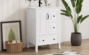English Elm Christopher Knight Home® - 24 Freestanding Retro Bathroom Vanity with Ceramic Sink, Soft-Close Cabinet & Drawers, Painted MDF Finish White N759P292551K