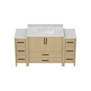 English Elm 108"w×22"d×34"h Freestanding Double Sink Vanity with White Countertop Soft Close T3785S00004