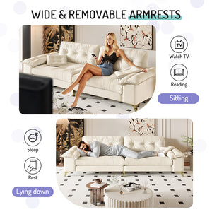 English Elm 104.7 Modern 4-Seat Cloud Sofa with Wide Removable Armrests, Tufted Chenille Comfort & Metal Legs Beige+White W1885S00182