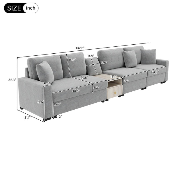 English Elm Modern Chenille Modular Sofa with Console Storage Armrest for Spacious Living Rooms Grey N763S000065E