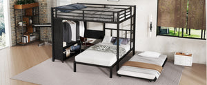 English Elm Queen Over Twin Bunk Bed With Wardrobe, Trundle, Foldable Desk & Noise-Reducing Design In Black W1580S00137-GIGA