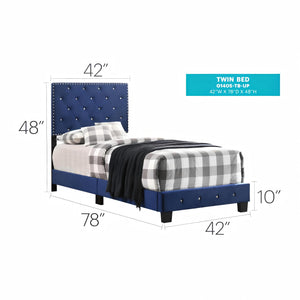 English Elm Stylish Velvet King Bed Frame with Plush Upholstery, Durable Construction, Easy Assembly, Transitional Appeal Navy Blue 24.6 L x 44 W x 5.5 H B078108021
