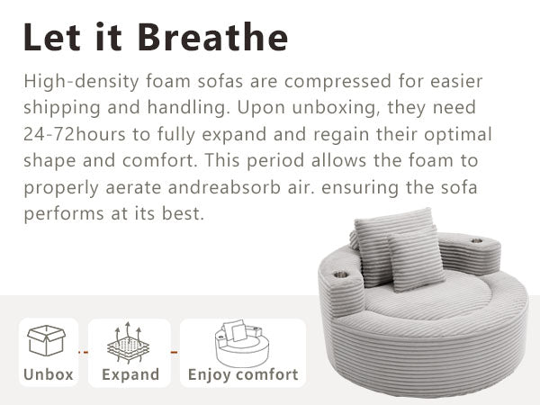 English Elm Round Cloud Sectional Sofa Bed with Memory Foam Cushions for Studio Living Spaces Grey W3224P444288