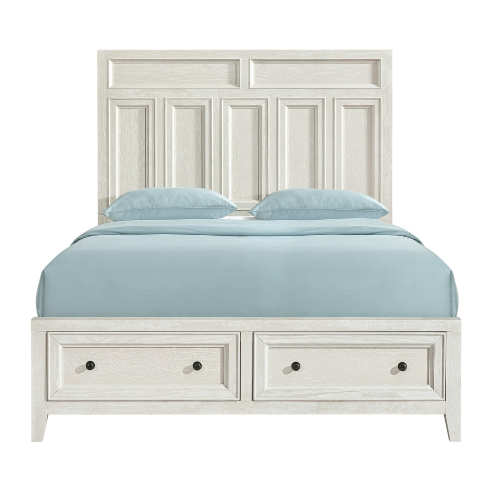 English Elm Wallace & Bay - Gypsum Whitewash Queen Storage Bed with Two Spacious Footboard Drawers, Durable Classic Wood Design B361S00024
