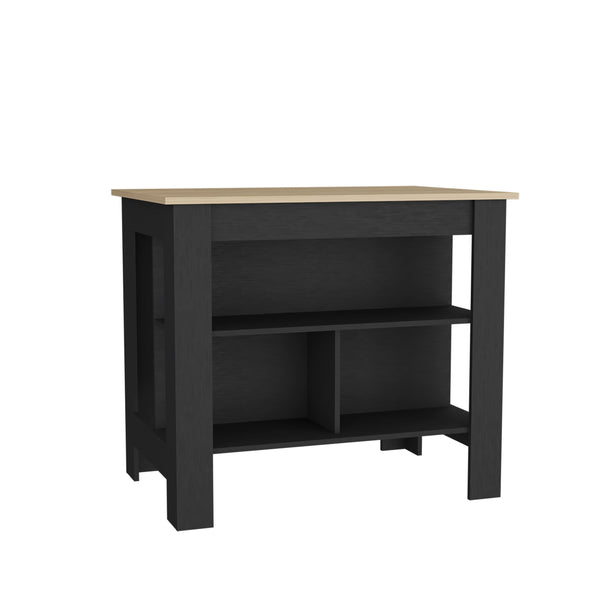 English Elm Kitchen Island with Spacious Leg Room and Wide Prep Top, 3 Open Shelves for Cookware & Storage Black+Natural 48.43 L x 32.68 W x 4.33 H B097P250923