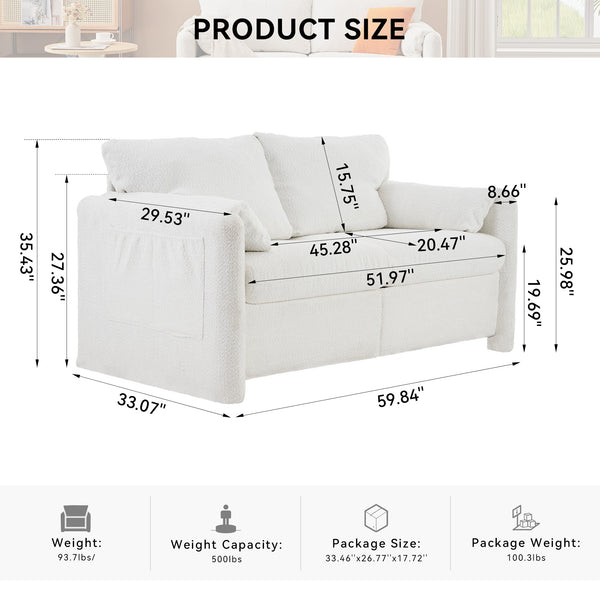 English Elm 003-Modern Loveseat Plush Chenille 2-Seater Sofa, High-Density Foam Cushions, 60" Compact Ivory White for Small Spaces W2636P232358