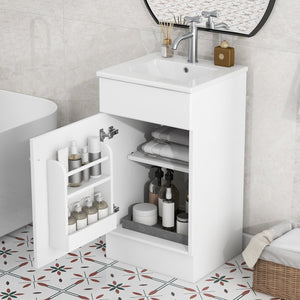 English Elm [video] Compact Sage Green Bathroom Vanity with Ceramic Sink Soft Close Cabinet White N759P237932K