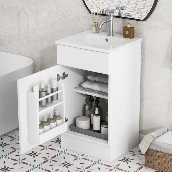 English Elm [video] Compact Sage Green Bathroom Vanity with Ceramic Sink Soft Close Cabinet White N759P237932K
