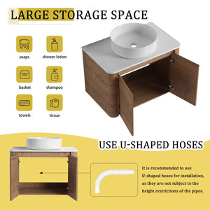 English Elm 30'' Wall-Mounted Bathroom Vanity With Ceramic Vessel Sink & Soft-Close Doors For Modern Spaces W999S00387