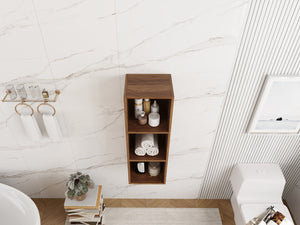 English Elm 12 Inch Wall Mounted Three Tier Storage Shelf Brown Ebony Finish for Bathroom Study W1972P457976
