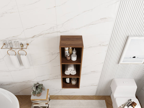 English Elm 12 Inch Wall Mounted Three Tier Storage Shelf Brown Ebony Finish for Bathroom Study W1972P457976