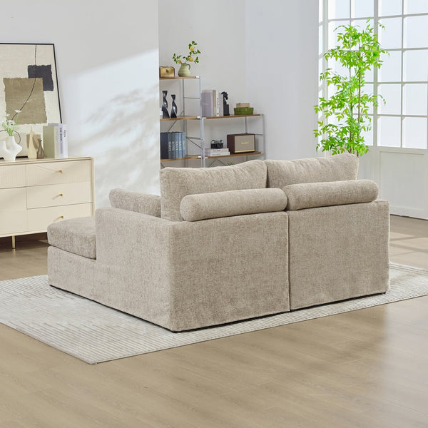 English Elm 63.39" Chenille Convertible Sofa Bed with Pocketed Spring Cushions for Modern Living Spaces Taupe W3189S00031