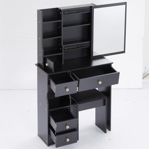 English Elm 29.2" Stylish Compact Desktop Vanity Set With Cushioned Stool & Extra-Large Sliding Mirror, Ideal For Small Spaces W936P226017
