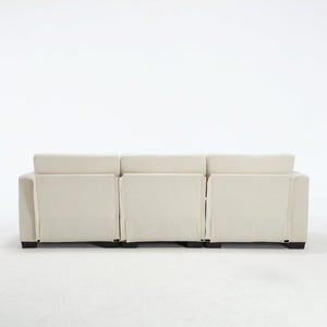 English Elm Modern Chenille L-shaped Sectional with Usb Charging Ottoman Storage Living Room Couch Beige W2120S00016
