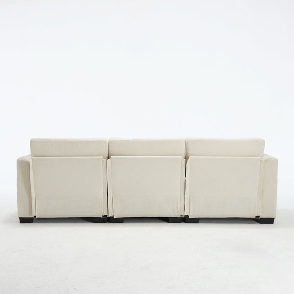 English Elm Modern Chenille L-shaped Sectional with Usb Charging Ottoman Storage Living Room Couch Beige W2120S00016