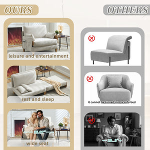 English Elm Foldable sofa bed recliner with three pillows, 3-in-1 convertible sleeper for small spaces, mid-century modern comfort Beige W395P290556