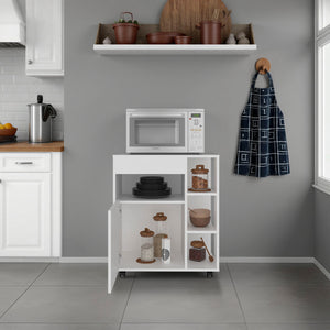 English Elm Jud White Kitchen Cart with Five Shelves Enclosed Cabinet and Rolling Casters B097P474296