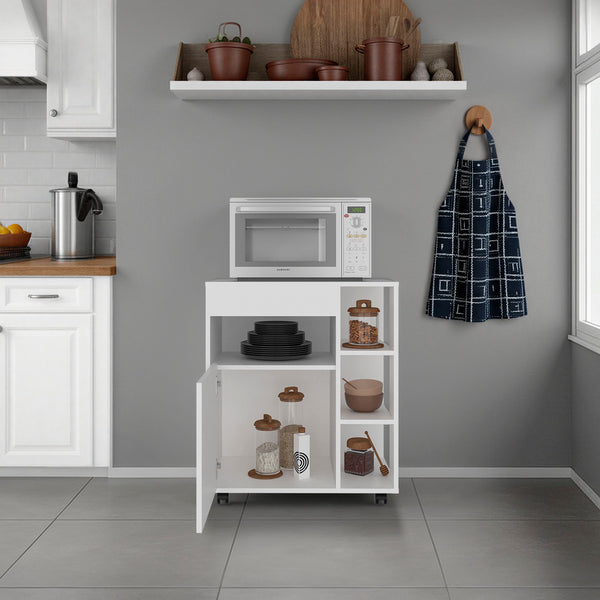 English Elm Jud White Kitchen Cart with Five Shelves Enclosed Cabinet and Rolling Casters B097P474296