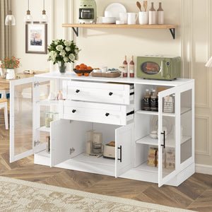 English Elm U-style Modern Buffet Sideboard with Acrylic Doors Power Outlet and Adjustable Storage White N711P437648K