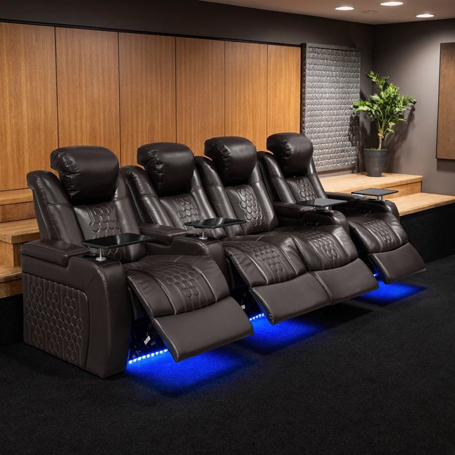English Elm 124.4"power Recliner Set Nappa Leather Home Theater Seating with Rgb Led Charging W3819S00104
