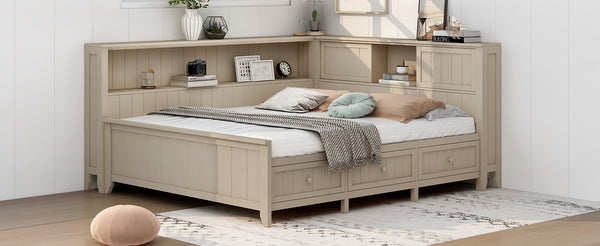 English Elm Full Full Size Wood Daybed with 3 Drawers & Shelves, Antique White Milk Finish — Storage, Charm, 400lb Capacity GX002214AAK