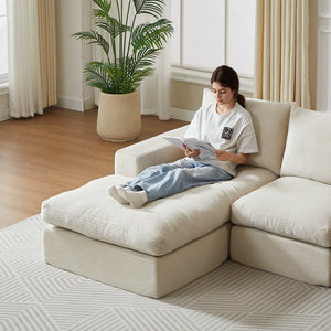 English Elm 99-Inch L-Shaped Corduroy Sectional Sofa With Chaise & 3 Pillows – Modern Comfort For Any Room! W834S00490