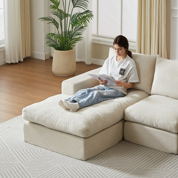 English Elm 99-Inch L-Shaped Corduroy Sectional Sofa With Chaise & 3 Pillows – Modern Comfort For Any Room! W834S00490