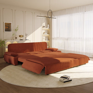 English Elm 94.5" King Convertible Sleeper Sofa Corduroy Upholstered Chaise Lounge Guest Room Bed Orange W1885S00307